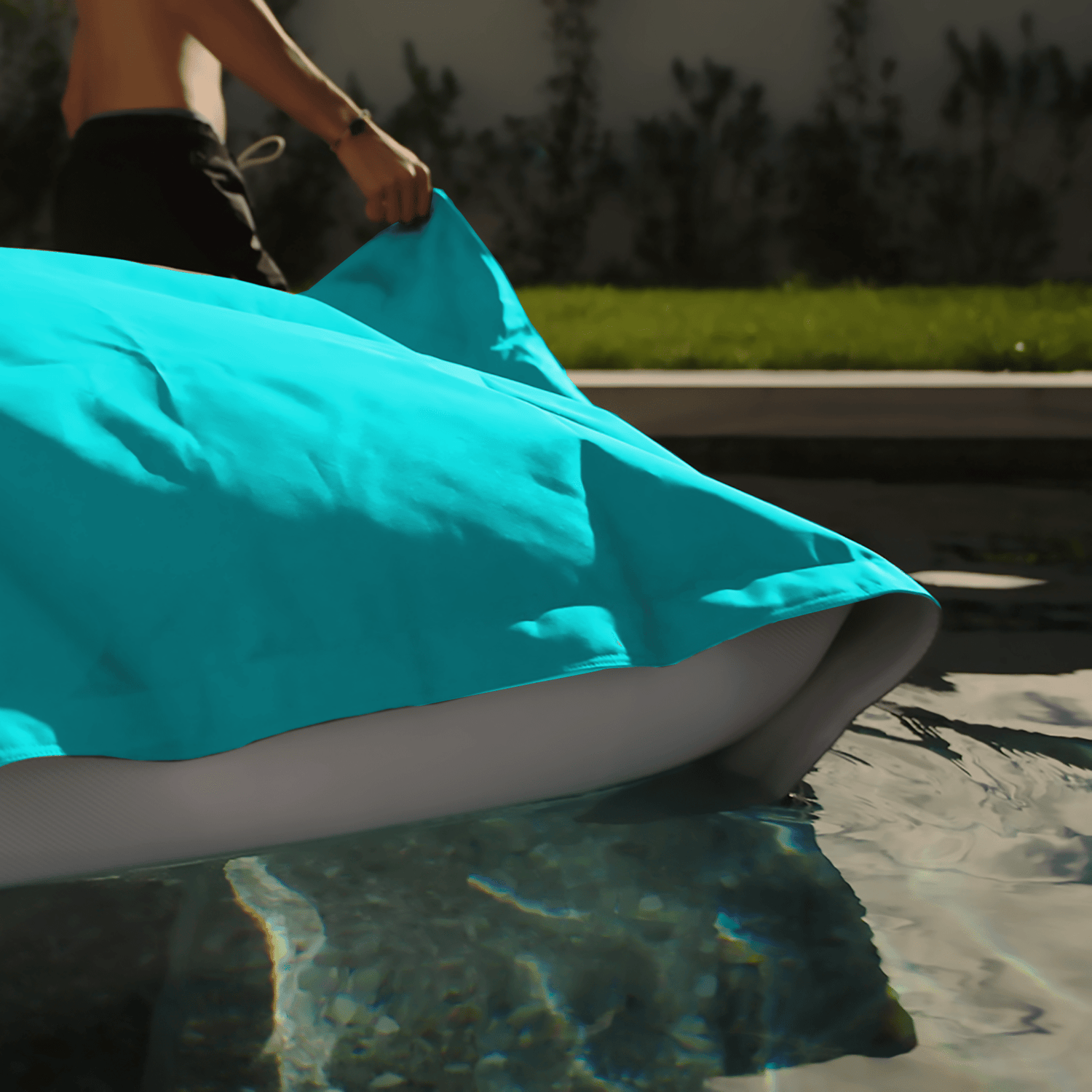 Housse pour Pouf Géant XXL 180x140cm Flottant pour Piscine - Bleu Caraïbes - Deco-arts.fr