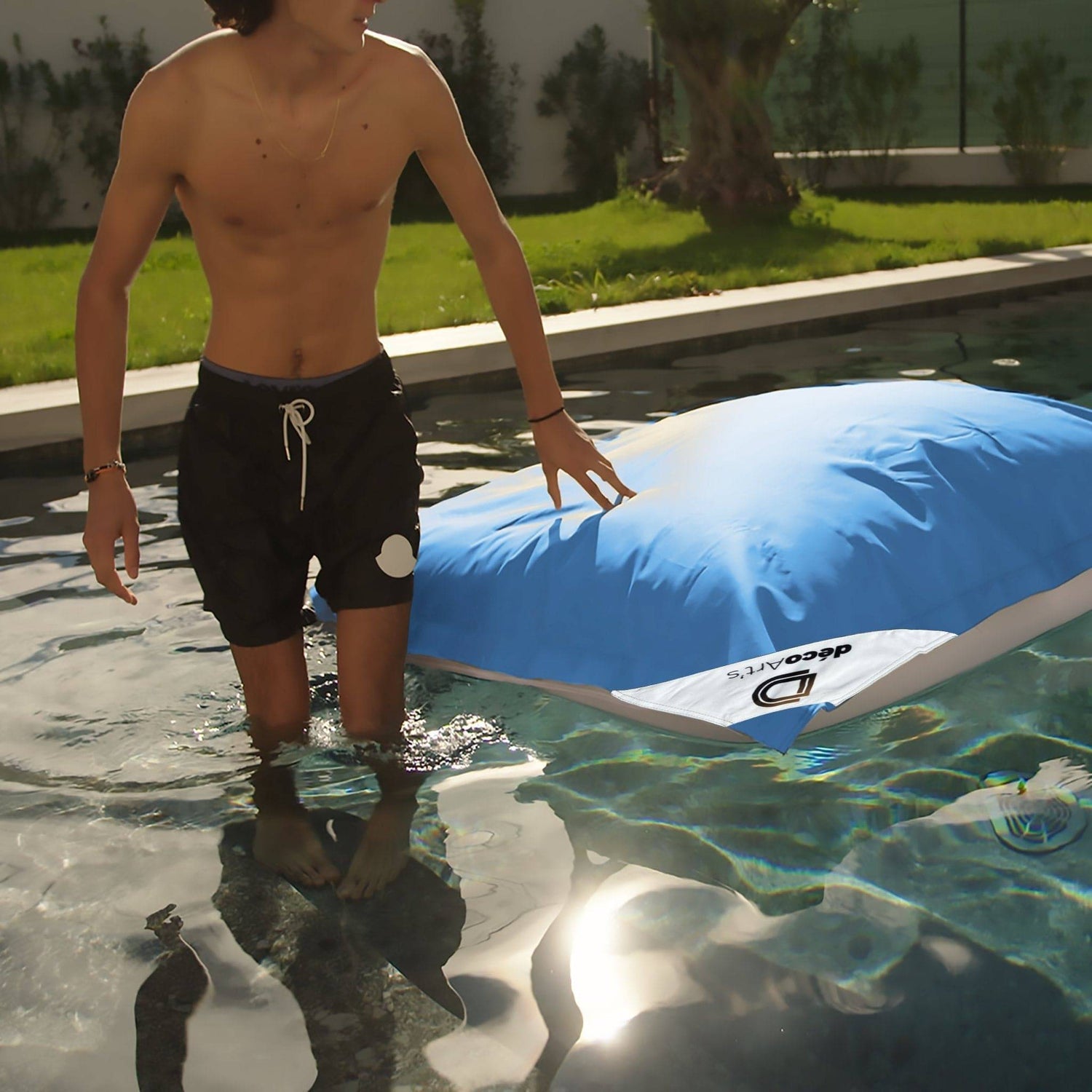 Housse pour Pouf Géant XXL 180x140cm Flottant pour Piscine - Bleu pétrole - Deco-arts.fr