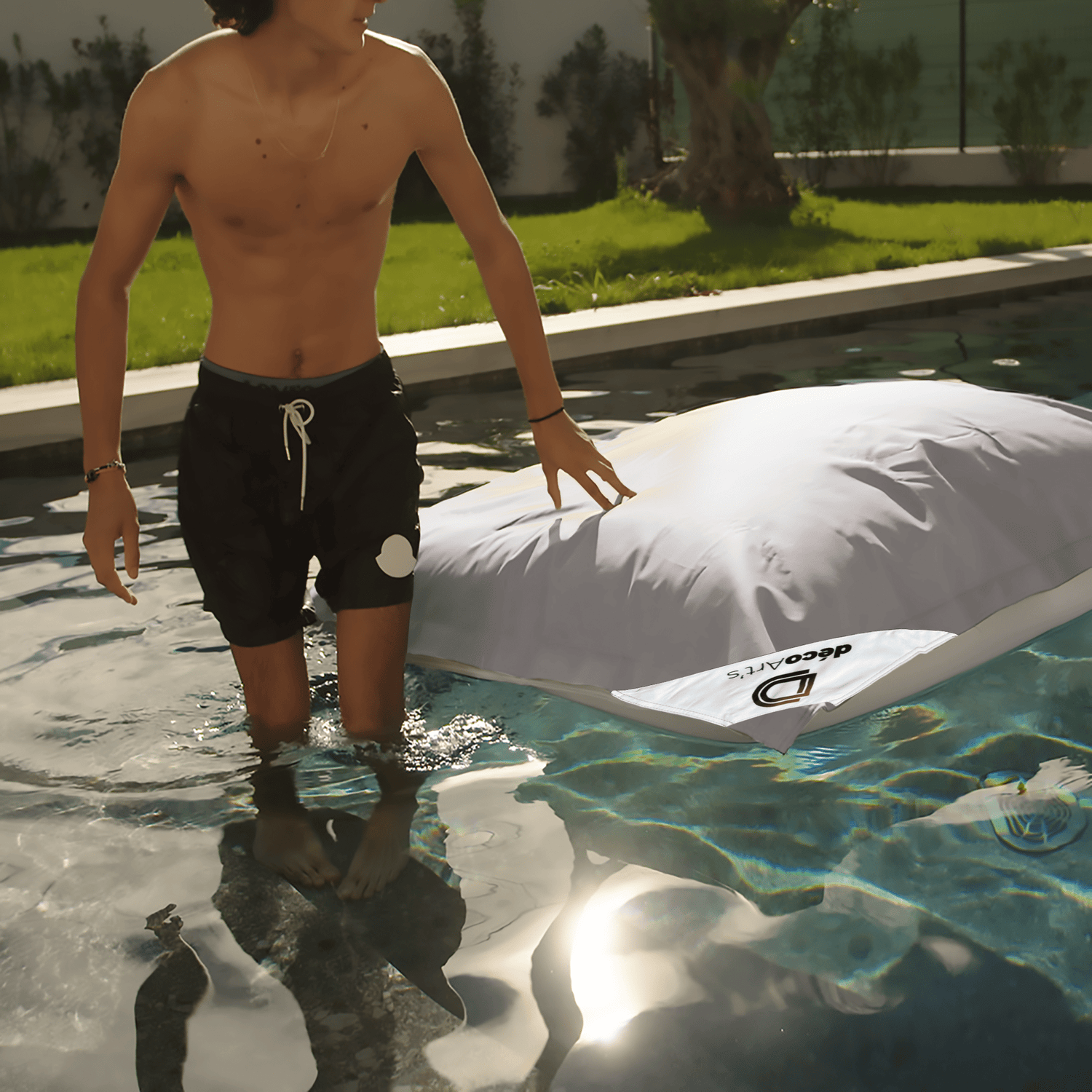 Housse pour Pouf Géant XXL 180x140cm Flottant pour Piscine - Gris galet - Deco-arts.fr