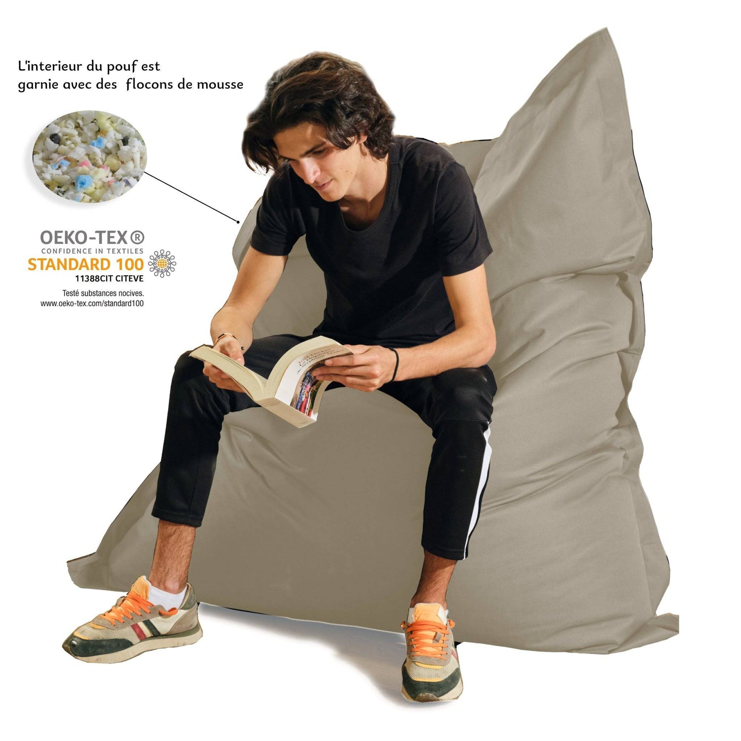Pouf Géant XXL Intérieur et Extérieur, Déhoussable, Salon, Jardin, Deco Arts Beige - Deco-arts.fr