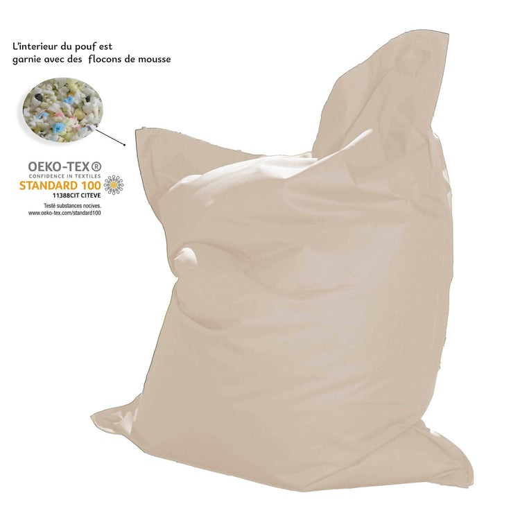 Pouf Géant XXL Intérieur et Extérieur, Déhoussable, Salon, Jardin, Deco Arts Beige - Deco-arts.fr