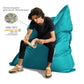 XXL blue Caribbean pouf for outdoor use, waterproof and removable cover, featuring soft foam for comfort.
