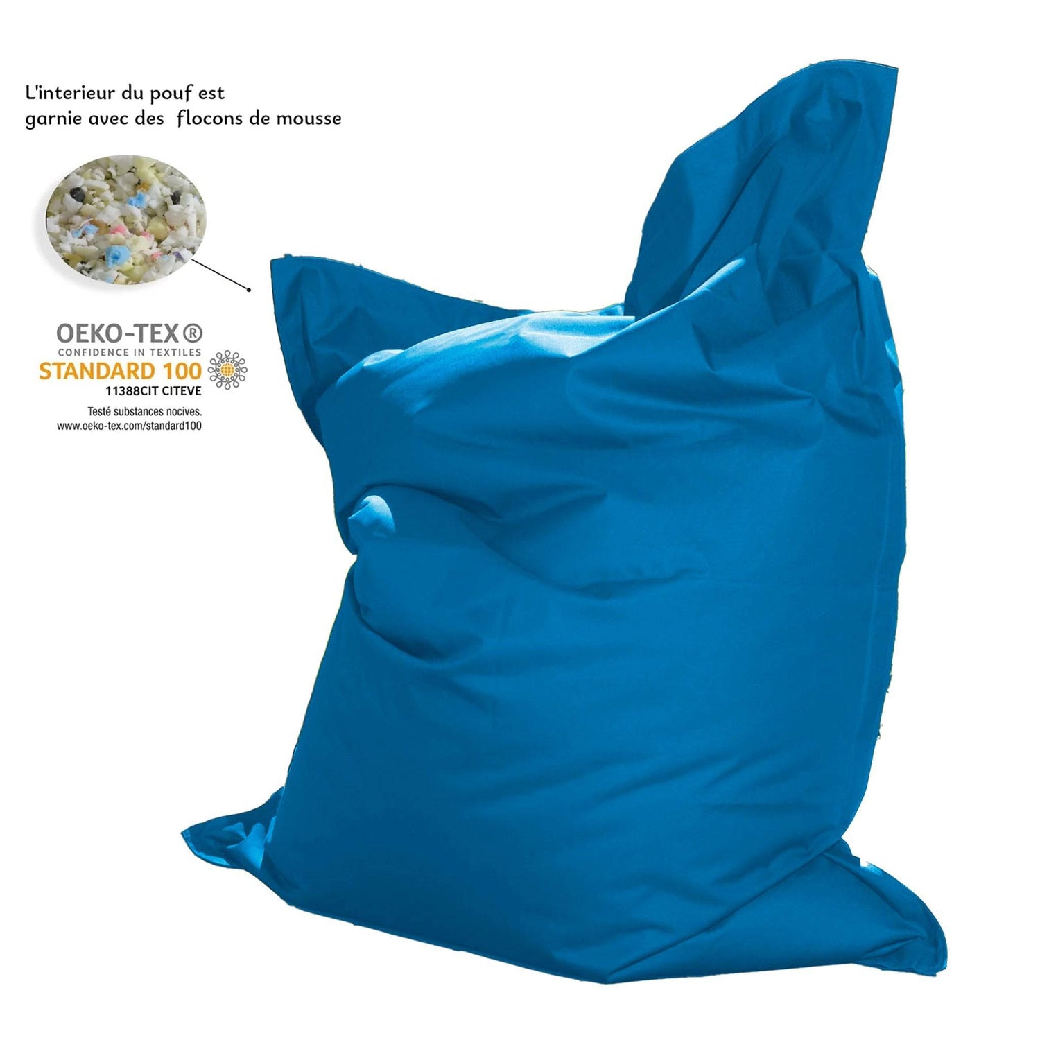 Pouf Géant XXL Intérieur et Extérieur, Déhoussable, Salon, Jardin, Deco Arts Bleu pétrole - Deco-arts.fr