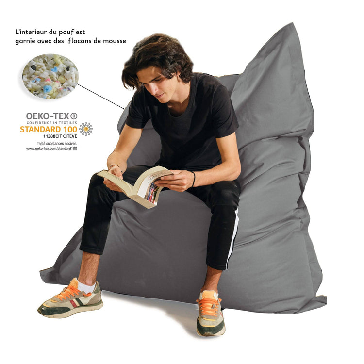 Pouf Géant XXL Intérieur et Extérieur, Déhoussable, Salon, Jardin, Deco Arts Gris galet - Deco-arts.fr