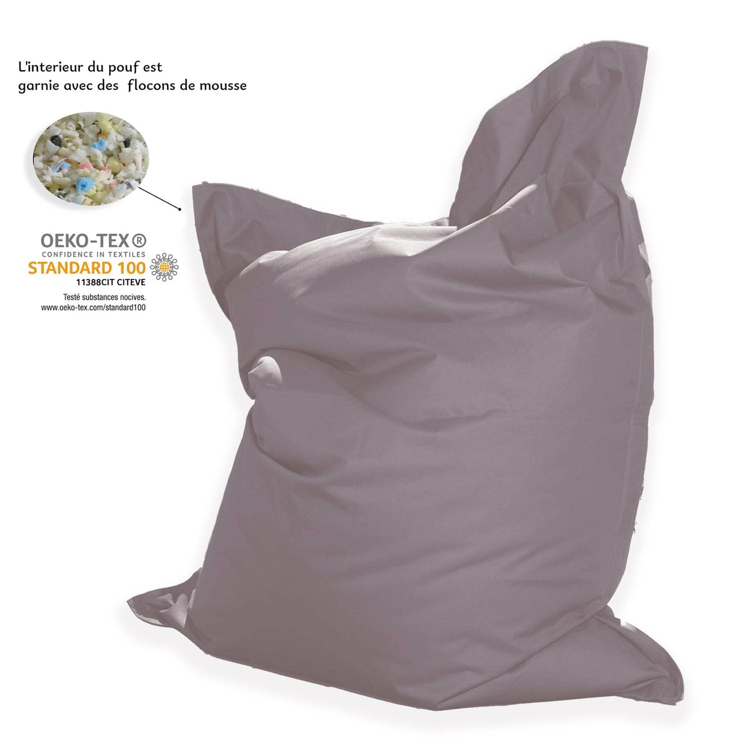 Pouf Géant XXL Intérieur et Extérieur, Déhoussable, Salon, Jardin, Deco Arts Gris galet - Deco-arts.fr