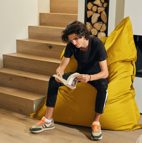 Pouf Géant XXL Intérieur et Extérieur, Déhoussable, Salon, Jardin, Deco Arts Jaune miel - Deco-arts.fr