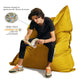 Giant XXL yellow honey pouf for outdoor use, waterproof and removable cover, perfect for garden or patio seating.