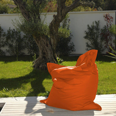 Pouf extérieur géant XXL 180x140 cm orange, déhoussable et étanche, mousse, pour salon ou jardin, par Deco-arts.fr