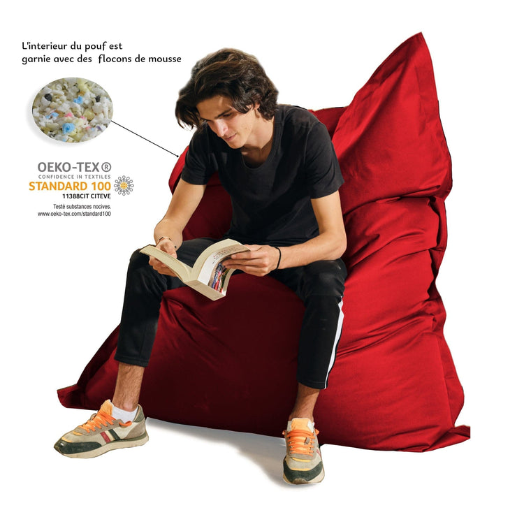 Pouf Géant XXL Intérieur et Extérieur, Déhoussable, Salon, Jardin, Deco Arts Rouge piment - Deco-arts.fr