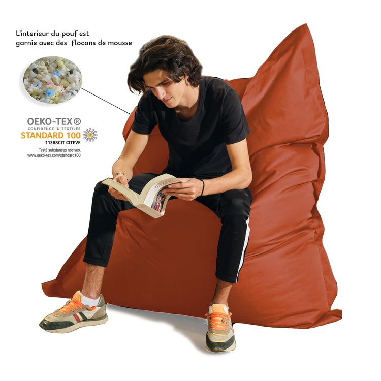 Pouf Géant XXL Intérieur et Extérieur, Déhoussable, Salon, Jardin, Deco Arts Terracotta - Deco-arts.fr