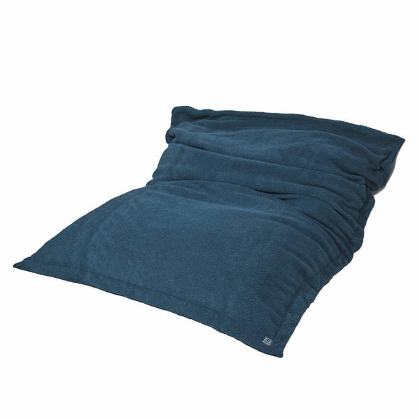 Pouf Intérieur XXL Housse Sherpa (Effet Mouton) Garnissage en flocon de mousse 190x155cm - Bleu petrole - Deco-arts.fr