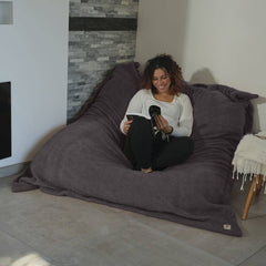 Puf interior XXL con funda Sherpa (efecto oveja) Relleno de escamas de espuma 190x155cm - Gris plateado