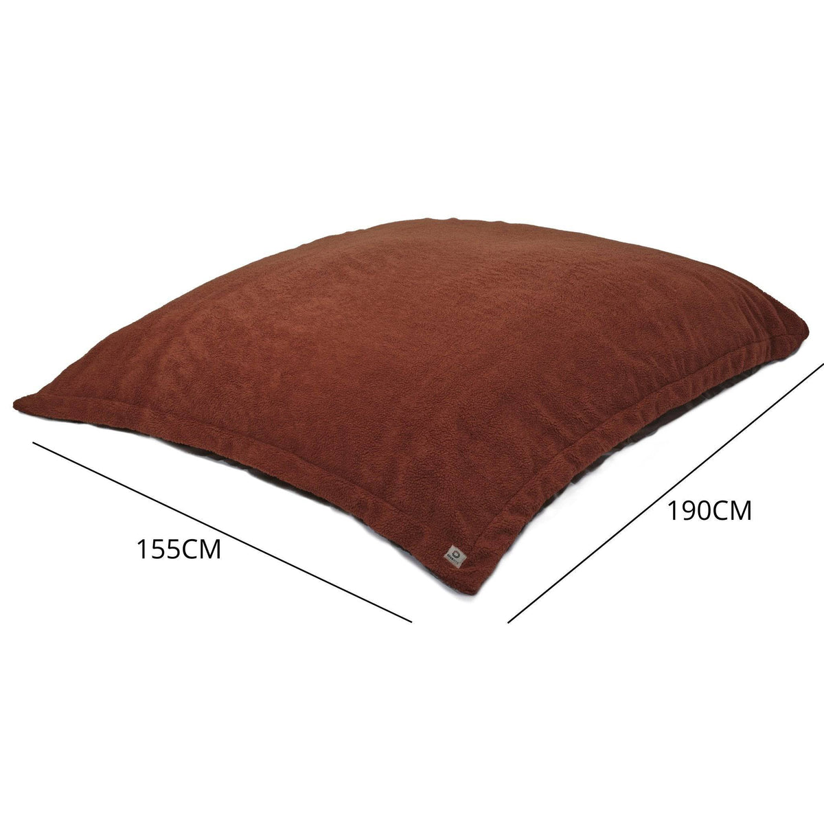 Puf Gigante XXL 190x155 Terracota - Sherpa y Espuma (Sofá de Suelo de 2 Plazas) – esquema con medidas