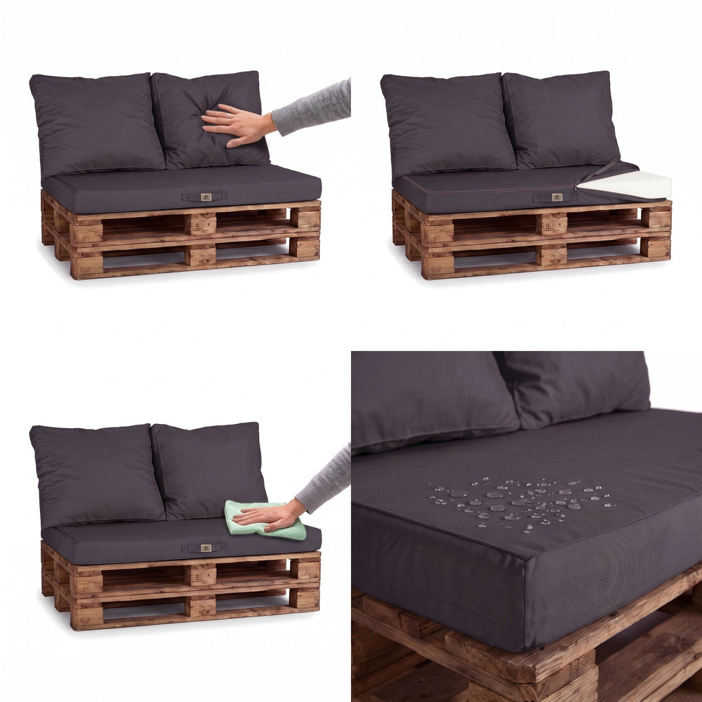 Kit Coussins Palette Déhoussable 120x80 Gris Carbone – moelleux, housse déhoussable et tissu déperlant