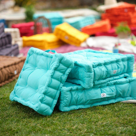 Lot de 2 Coussins de Sol 40x40 Bleu Caraïbes - Épais 12cm & Poignée