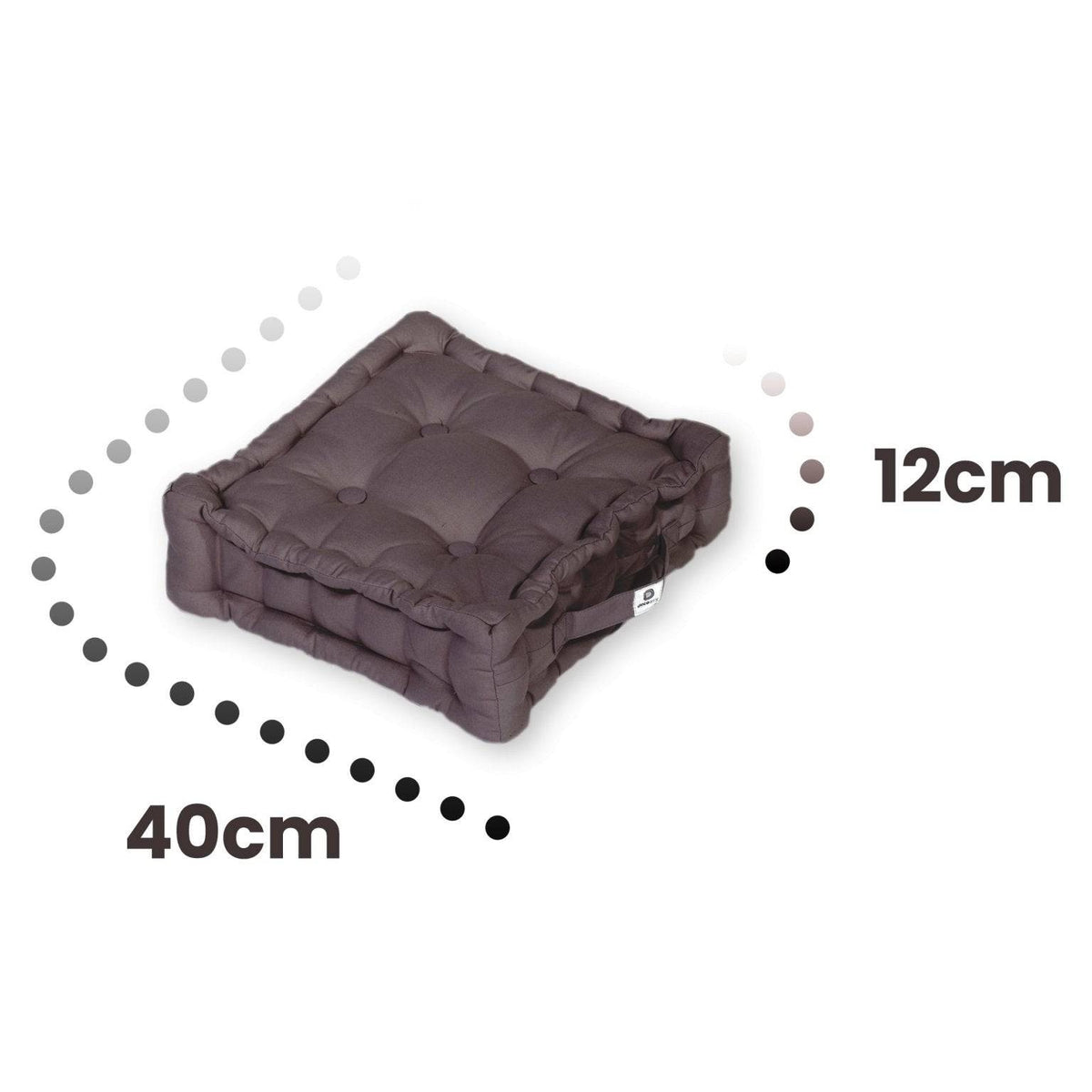 Lote de 2 Cojines de Suelo 40x40 Gris Carbón - Grueso 12cm & Asa de Transporte – esquema con medidas