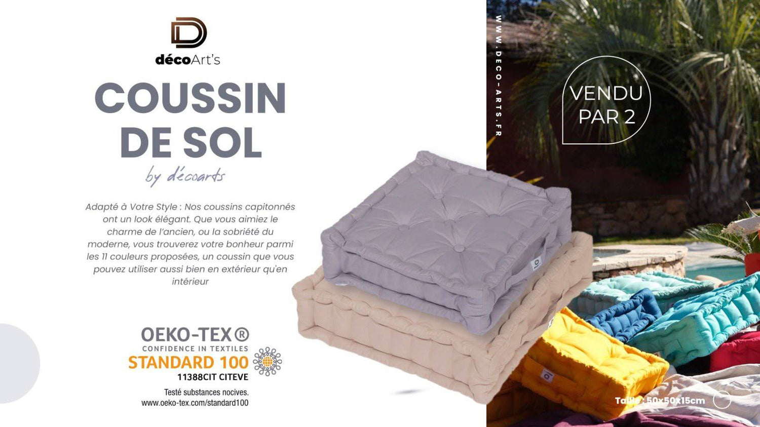 Coussin de sol lot de 2  - 40 x 40 cm Jaune Miel - Deco-arts.fr