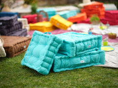 Lote de 2 Cojines de Suelo XL 50x50 Azul Caribe - Grueso 15cm & Asa de Transporte