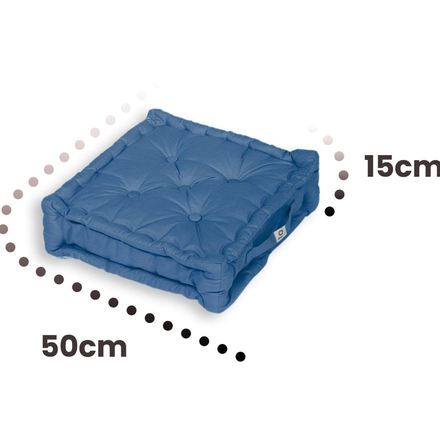 Lote de 2 Cojines de Suelo XL 50x50 Azul Petróleo, tejido anti-UV e hidrófugo
