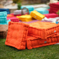 Lote de 2 Cojines de Suelo XL 50x50 Naranja - Grueso 15cm & Asa de Transporte