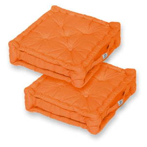 Lot de 2 Coussins de Sol XL 50x50 Orange - Épais 15cm & Poignée