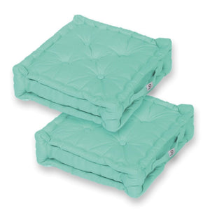 Lot de 2 Coussins de Sol XL 50x50 Vert Mint - Épais 15cm & Poignée