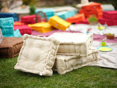 Lote de 2 Cojines de Suelo Gigantes 60x60 Beige Clair - Grueso 15cm & Asa de Transporte