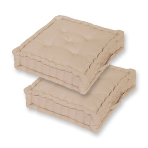 Lot de 2 Coussins de Sol Géant 60x60 Beige Clair - Épais 15cm & Poignée