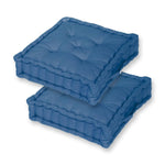 Lot de 2 coussins de sol géants 60x60 cm bleu pétrole, épais 15 cm avec poignée, coussins décoratifs Deco Arts.