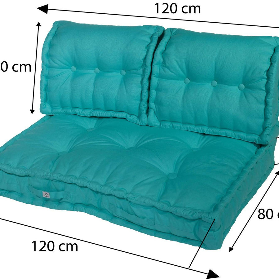 Kit de Cojines para Palé Europeo 120x80 Azul Caribe, relleno de copos de espuma