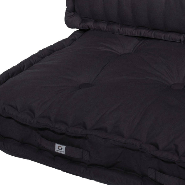 Kit de coussins palette Deco Arts gris carbone pour fauteuils et canapés, assise XXL épaisse 20cm, composé d’un coussin et deux dossiers