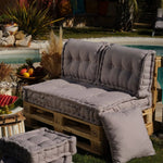 Kit de coussins palette Deco Arts gris galet, assise XXL 120x80cm, épaisse de 20cm, pour fauteuils et canapés.
