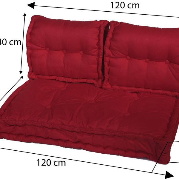 Kit de coussins palette rouge piment pour fauteuils et canapés, assise XXL épaisse 20cm, comprenant 1 assise et 2 dossiers.