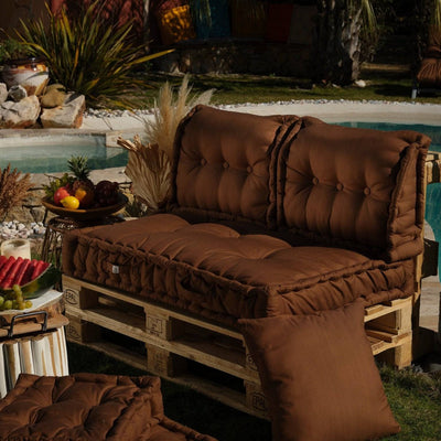 Kit de coussins palette Decoartss, assise et dossiers rouille 120x80cm, épaisseur 20cm, pour fauteuils et canapés.