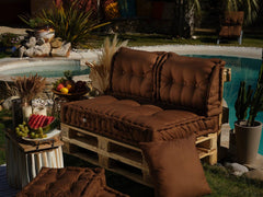 Kit Coussins Palette Europe 120x80 Rouille - Assise XXL Épaisse 20cm (1 Assise + 2 Dossiers)