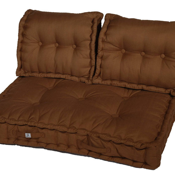 Kit de coussins Palette Europe Deco Arts, assise et dossiers rouille, pour fauteuils et canapés, épaisseur 20cm, 120x80cm.