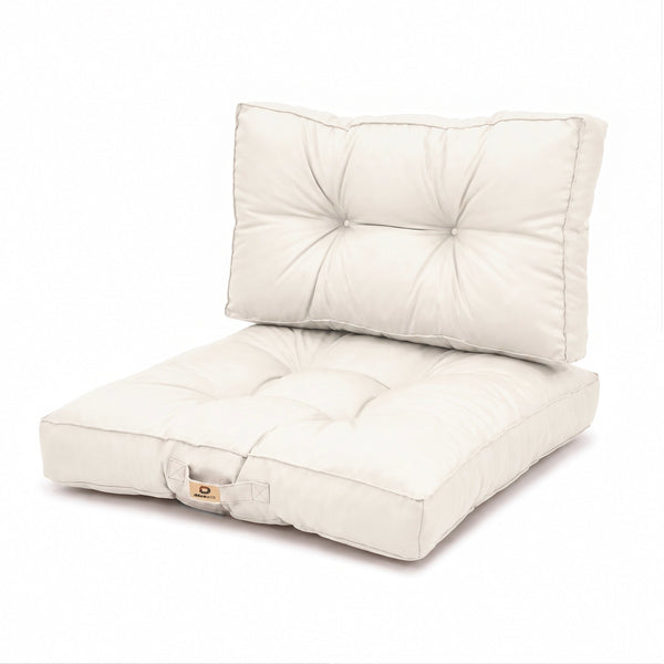 Ensemble coussins capitonné 60x60 Blanc Cassé, vue de trois quarts sur fond blanc