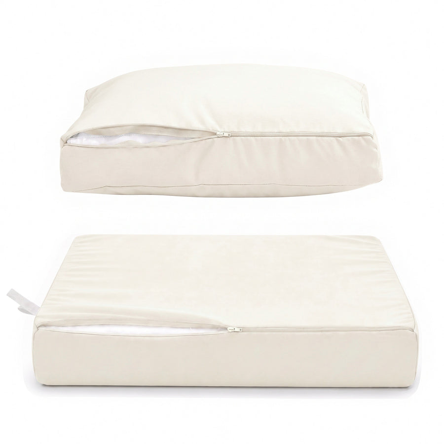 Coussins salon de jardin Blanc Cassé, housses déhoussables ouvertes sur la mousse