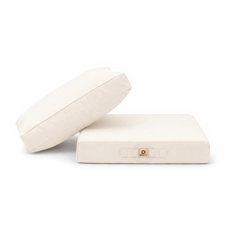 Coussins d'assise et de dossier 60x60 Blanc Cassé avec poignée et étiquette décoArt's