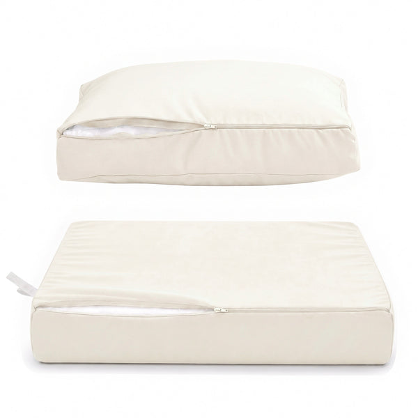 Coussins salon de jardin Blanc Cassé, housses déhoussables ouvertes sur la mousse