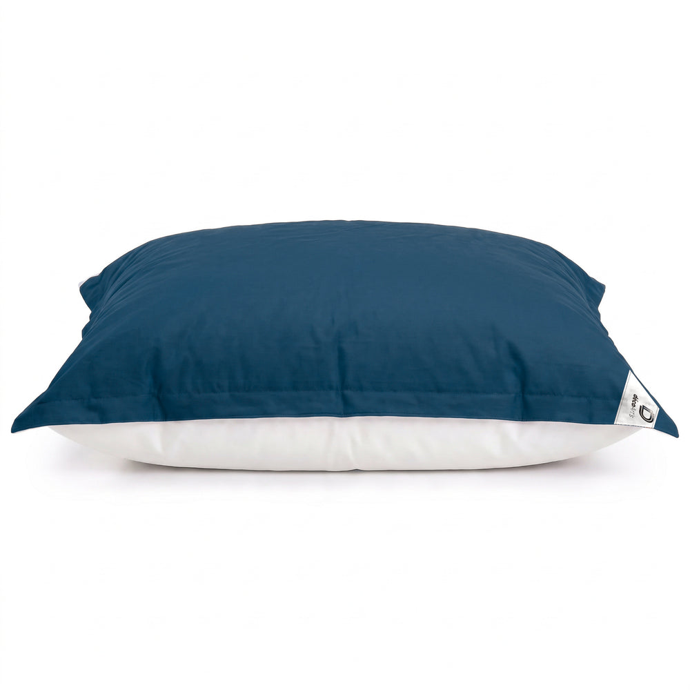 Solo funda, para rellenar – Puf gigante flotante Azul Petróleo de perfil: grosor y base de malla blanca