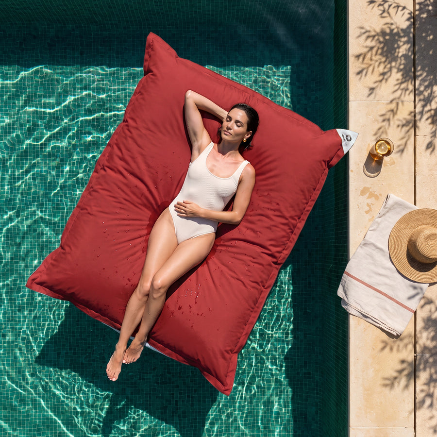 Housse de Pouf Flottant XXL 180x140 Rouge Piment - (Housse Seule à Garnir - Spécial Piscine)