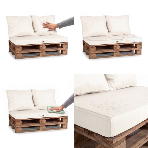 Kit coussins palette Blanc Cassé : assise moelleuse, nettoyage facile et tissu déperlant