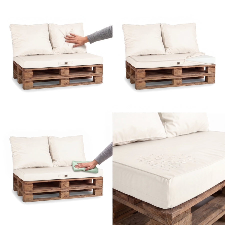 Kit coussins palette Blanc Cassé : assise moelleuse, nettoyage facile et tissu déperlant