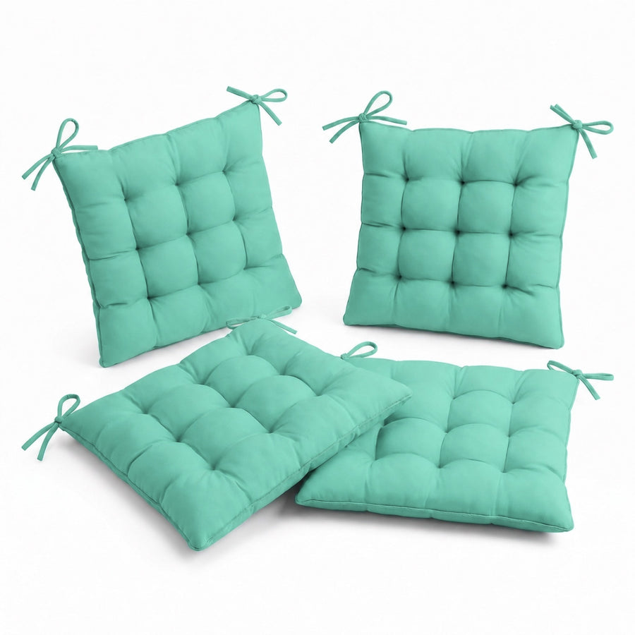 Lot de 4 Galettes de Chaise 40x40 Vert Mint - Intérieur & Extérieur (Déperlant avec Attaches)