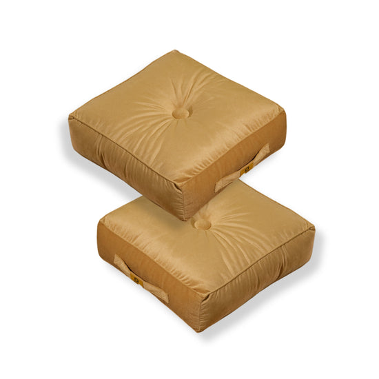 Lot de 2 Poufs Velours 40x40 Beige, épaisseur 14 cm