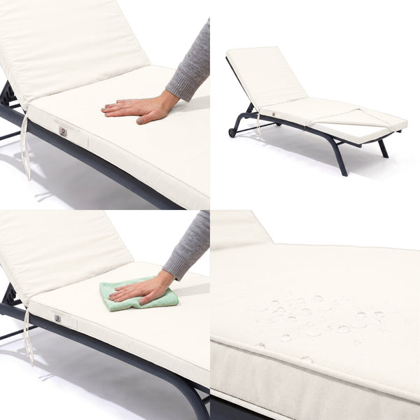 Matelas bain de soleil Blanc Cassé : assise moelleuse, nettoyage facile et tissu déperlant
