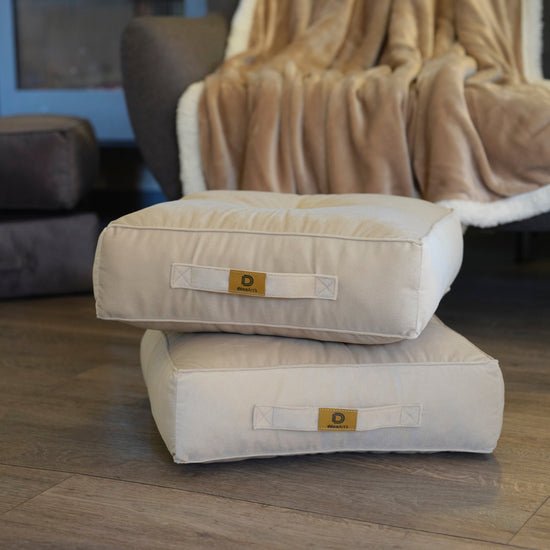 Pouf en velours 40 x 40 x 14 cm lot de 2 - Gris clair - Deco-arts.fr