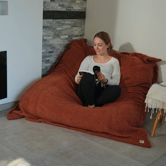 Pouf Géant XXL 190x155 Terracotta – Sherpa & Mousse (Canapé de Sol 2 Places)